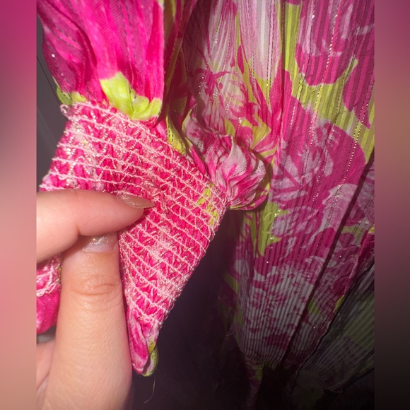 ROCCO SAND ziba coverup kimono neon pink and Green Long floral size XS - Picture 8 of 14